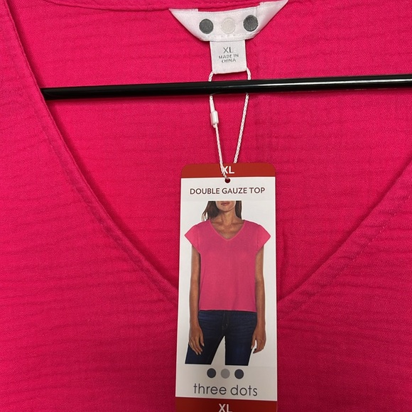 NWT XL Three Dots Cotton Gauze Flutter Sleeve Hot Pink Top - Picture 2 of 6